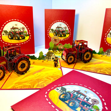 🚜 A Red Tractor with Australian Farm & Animals - Perfect for Young Farmers or Kids Origami Pop Cards 3D Pop Up Greeting Card Celebrate Happy Birthday Thank You Handmade Best Wishes Gift Thinking of You Blank Card for Any Occasion Happy Father's Day