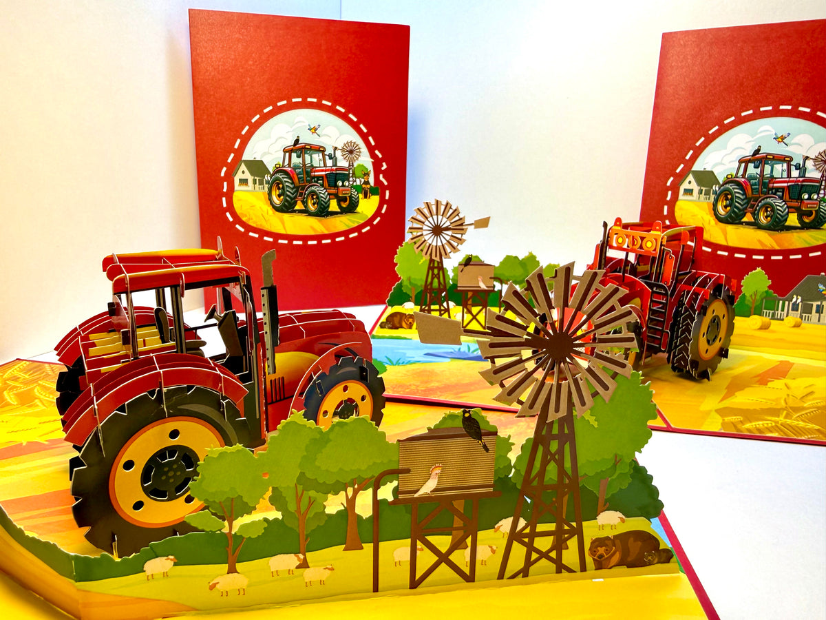🚜 A Red Tractor with Australian Farm & Animals - Perfect for Young Farmers or Kids Origami Pop Cards 3D Pop Up Greeting Card Celebrate Happy Birthday Thank You Handmade Best Wishes Gift Thinking of You Blank Card for Any Occasion Happy Father's Day
