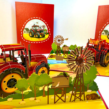 🚜 A Red Tractor with Australian Farm & Animals - Perfect for Young Farmers or Kids Origami Pop Cards 3D Pop Up Greeting Card Celebrate Happy Birthday Thank You Handmade Best Wishes Gift Thinking of You Blank Card for Any Occasion Happy Father's Day