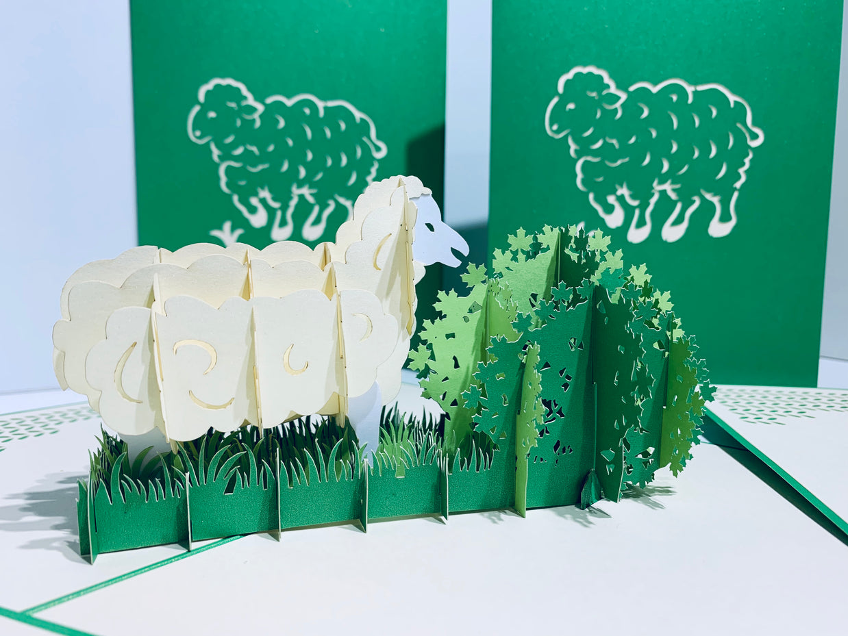 A Single Sheep with Green Cover Origami Pop Cards 3D Pop Up Greeting Card Happy Birthday Thank You Handmade Gift Thinking of You Blank Card for Any Occasion Happy Mother's Day Happy Father's Australiana Celebrate the Beauty