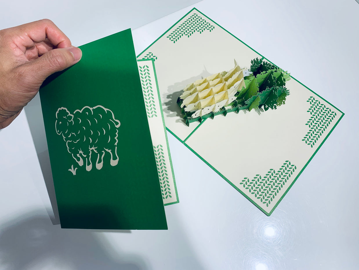 A Single Sheep with Green Cover Origami Pop Cards 3D Pop Up Greeting Card Happy Birthday Thank You Handmade Gift Thinking of You Blank Card for Any Occasion Happy Mother's Day Happy Father's Australiana Celebrate the Beauty
