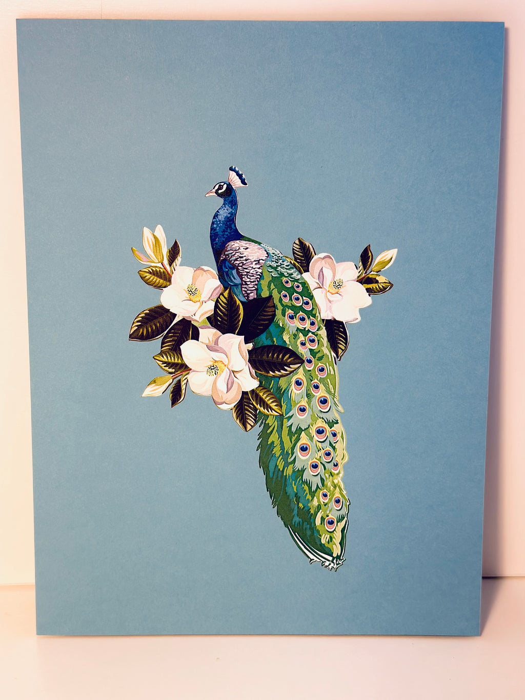 Asian Oriental Blue Green Peacock with White Magnolia Flowers Origami Pop Cards 3D Pop Up Greeting Card Happy Birthday Thank You Handmade Best Wishes Blank Card for Any Occasion Happy Mother's Day Happy Father's Day Celebrate the Beauty Of Nature