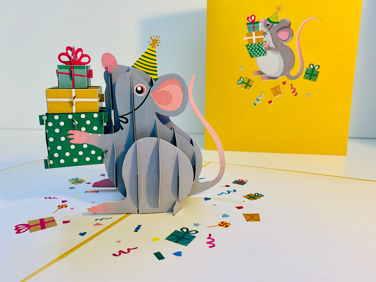 A super cute mouse BIRTHDAY WISH for all ages - Have a MICE birthday! Origami Pop Cards 3D Pop Up Greeting Card Thank You Handmade Gift Thinking of You Happy Birthday Occasion Celebrate the Beauty and Happiness During Special Day Best Wishes Gift