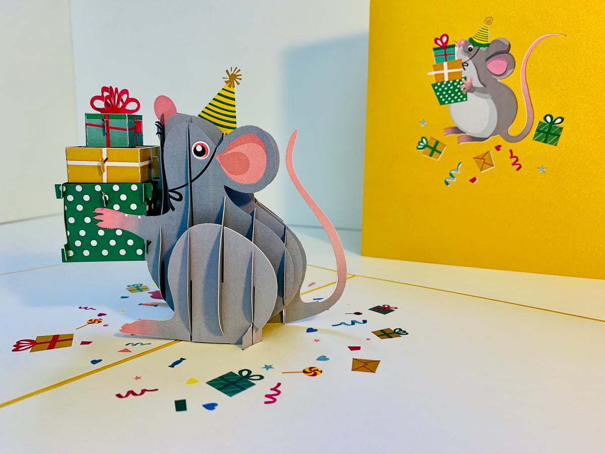 A super cute mouse BIRTHDAY WISH for all ages - Have a MICE birthday! Origami Pop Cards 3D Pop Up Greeting Card Thank You Handmade Gift Thinking of You Happy Birthday Occasion Celebrate the Beauty and Happiness During Special Day Best Wishes Gift