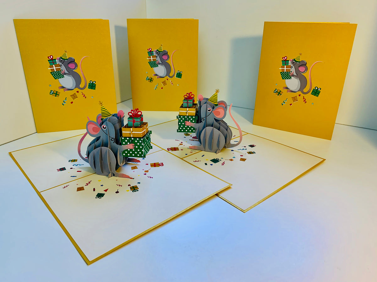 A super cute mouse BIRTHDAY WISH for all ages - Have a MICE birthday! Origami Pop Cards 3D Pop Up Greeting Card Thank You Handmade Gift Thinking of You Happy Birthday Occasion Celebrate the Beauty and Happiness During Special Day Best Wishes Gift