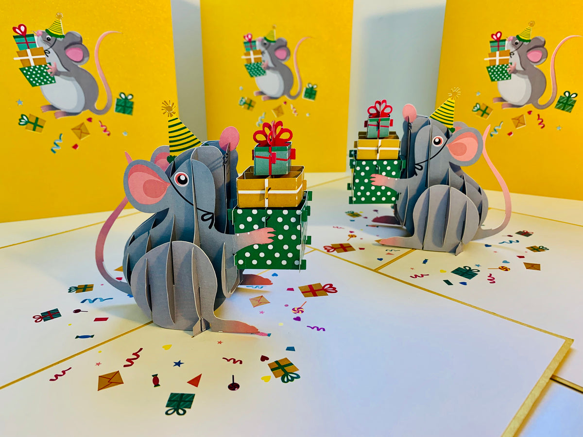 A super cute mouse BIRTHDAY WISH for all ages - Have a MICE birthday! Origami Pop Cards 3D Pop Up Greeting Card Thank You Handmade Gift Thinking of You Happy Birthday Occasion Celebrate the Beauty and Happiness During Special Day Best Wishes Gift