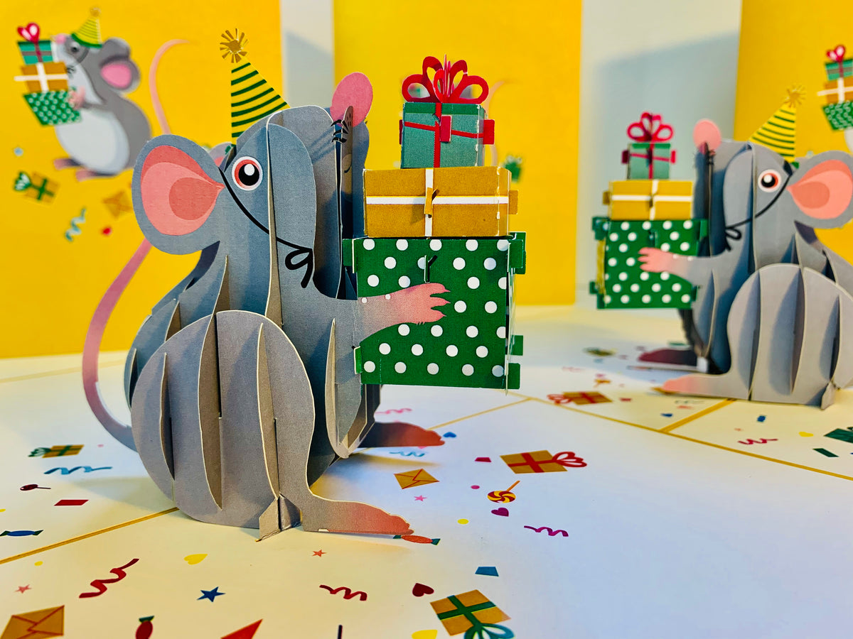 A super cute mouse BIRTHDAY WISH for all ages - Have a MICE birthday! Origami Pop Cards 3D Pop Up Greeting Card Thank You Handmade Gift Thinking of You Happy Birthday Occasion Celebrate the Beauty and Happiness During Special Day Best Wishes Gift