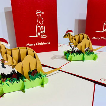 Aussie Christmas Santa Wallaby Kangaroo Wild Animal Origami Pop Cards 3D Pop Up Greeting Card Merry Christmas Thank You Handmade Best Wishes Blank Card Gift Happy Holidays Celebrate the Special Day