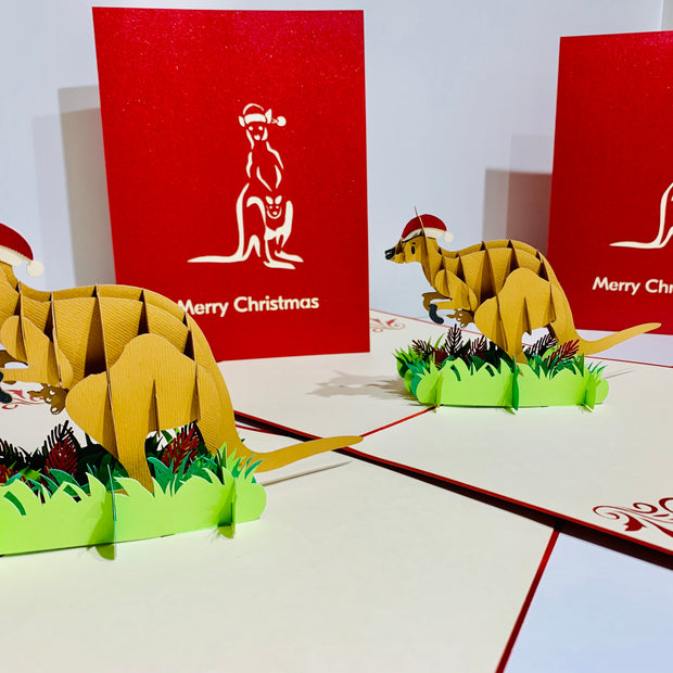 Aussie Christmas Santa Wallaby Kangaroo Wild Animal Origami Pop Cards 3D Pop Up Greeting Card Merry Christmas Thank You Handmade Best Wishes Blank Card Gift Happy Holidays Celebrate the Special Day