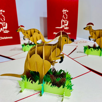 Aussie Christmas Santa Wallaby Kangaroo Wild Animal Origami Pop Cards 3D Pop Up Greeting Card Merry Christmas Thank You Handmade Best Wishes Blank Card Gift Happy Holidays Celebrate the Special Day