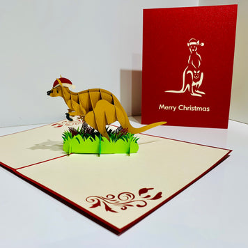 Aussie Christmas Santa Wallaby Kangaroo Wild Animal Origami Pop Cards 3D Pop Up Greeting Card Merry Christmas Thank You Handmade Best Wishes Blank Card Gift Happy Holidays Celebrate the Special Day