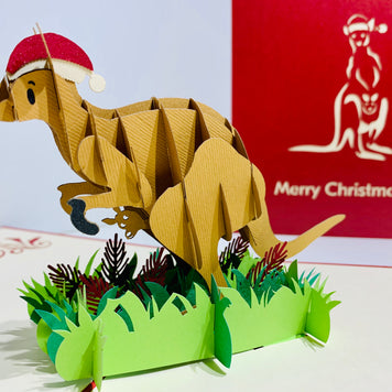Aussie Christmas Santa Wallaby Kangaroo Wild Animal Origami Pop Cards 3D Pop Up Greeting Card Merry Christmas Thank You Handmade Best Wishes Blank Card Gift Happy Holidays Celebrate the Special Day