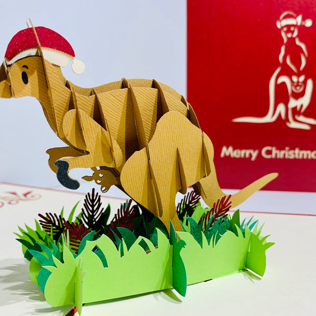 Aussie Christmas Santa Wallaby Kangaroo Wild Animal Origami Pop Cards 3D Pop Up Greeting Card Merry Christmas Thank You Handmade Best Wishes Blank Card Gift Happy Holidays Celebrate the Special Day