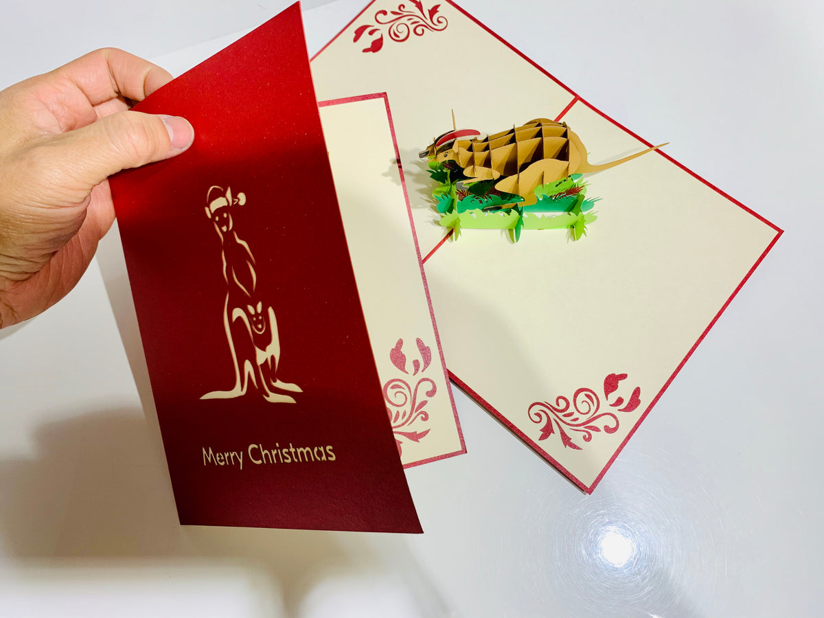 Aussie Christmas Santa Wallaby Kangaroo Wild Animal Origami Pop Cards 3D Pop Up Greeting Card Merry Christmas Thank You Handmade Best Wishes Blank Card Gift Happy Holidays Celebrate the Special Day