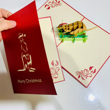 Aussie Christmas Santa Wallaby Kangaroo Wild Animal Origami Pop Cards 3D Pop Up Greeting Card Merry Christmas Thank You Handmade Best Wishes Blank Card Gift Happy Holidays Celebrate the Special Day