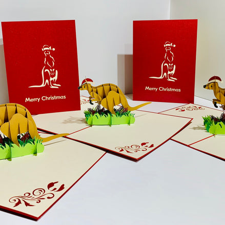 Aussie Christmas Santa Wallaby Kangaroo Wild Animal Origami Pop Cards 3D Pop Up Greeting Card Merry Christmas Thank You Handmade Best Wishes Blank Card Gift Happy Holidays Celebrate the Special Day