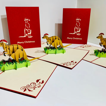 Aussie Christmas Santa Wallaby Kangaroo Wild Animal Origami Pop Cards 3D Pop Up Greeting Card Merry Christmas Thank You Handmade Best Wishes Blank Card Gift Happy Holidays Celebrate the Special Day