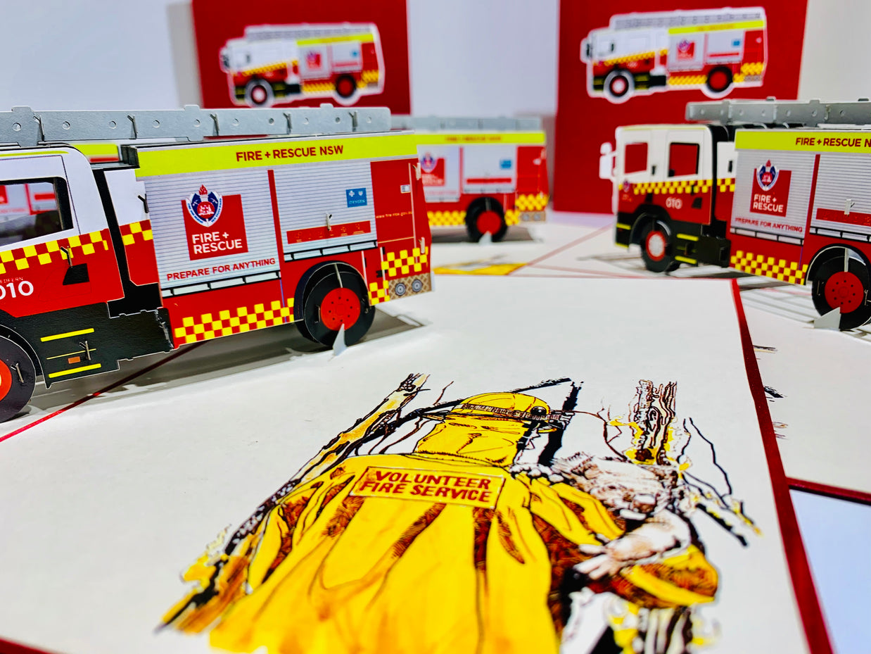 Aussie Fire Brigade Truck Origami Pop Cards 3D Pop Up Greeting Card Thank You Handmade Gift Thinking of You Happy Birthday Occasion Australiana Celebrate the Beauty and Happiness During Special Day
