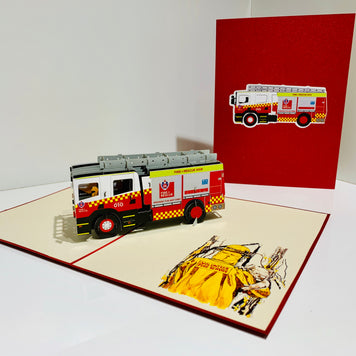 Aussie Fire Brigade Truck Origami Pop Cards 3D Pop Up Greeting Card Thank You Handmade Gift Thinking of You Happy Birthday Occasion Australiana Celebrate the Beauty and Happiness During Special Day