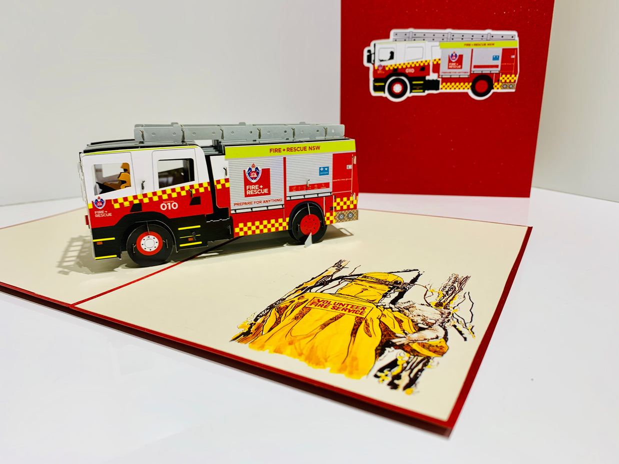 Aussie Fire Brigade Truck Origami Pop Cards 3D Pop Up Greeting Card Thank You Handmade Gift Thinking of You Happy Birthday Occasion Australiana Celebrate the Beauty and Happiness During Special Day