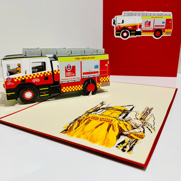 Aussie Fire Brigade Truck Origami Pop Cards 3D Pop Up Greeting Card Thank You Handmade Gift Thinking of You Happy Birthday Occasion Australiana Celebrate the Beauty and Happiness During Special Day