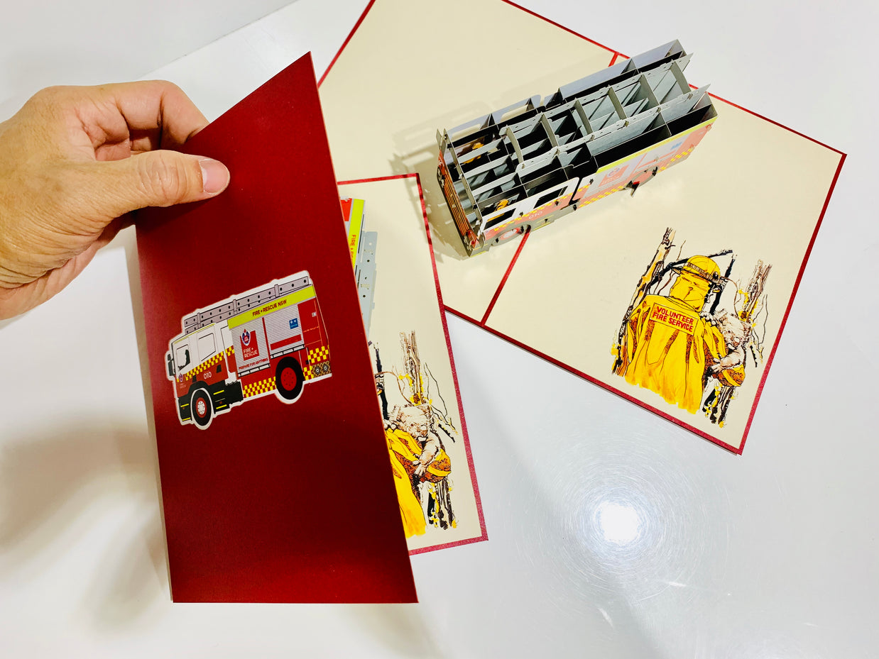 Aussie Fire Brigade Truck Origami Pop Cards 3D Pop Up Greeting Card Thank You Handmade Gift Thinking of You Happy Birthday Occasion Australiana Celebrate the Beauty and Happiness During Special Day