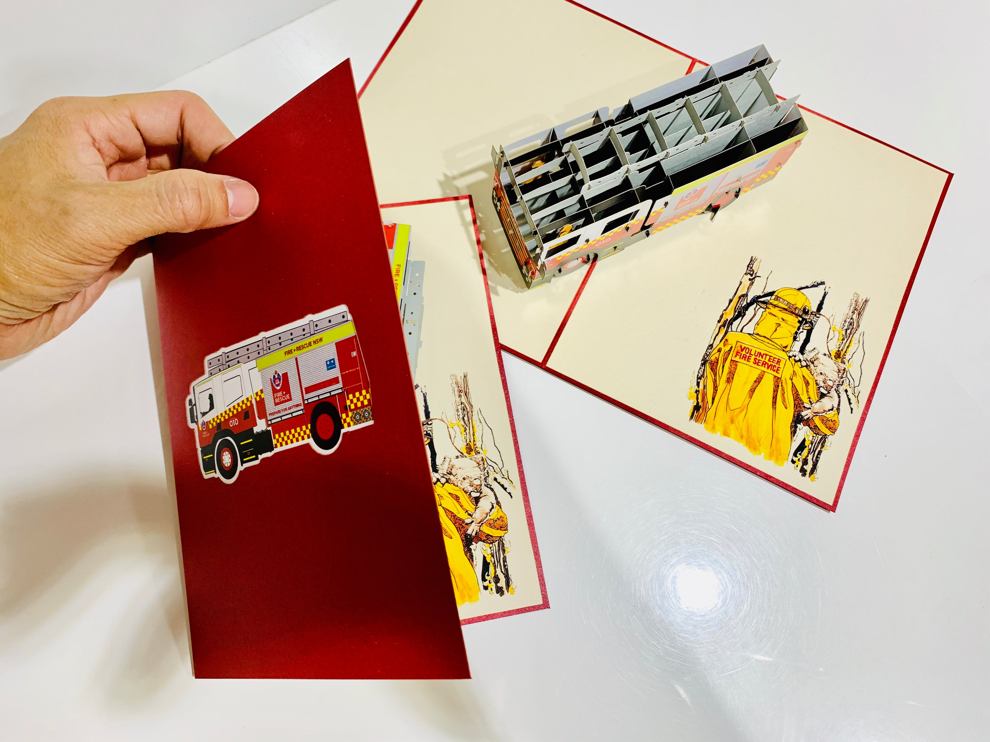 Aussie Fire Brigade Truck Origami Pop Cards 3D Pop Up Greeting Card Thank You Handmade Gift Thinking of You Happy Birthday Occasion Australiana Celebrate the Beauty and Happiness During Special Day