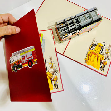 Aussie Fire Brigade Truck Origami Pop Cards 3D Pop Up Greeting Card Thank You Handmade Gift Thinking of You Happy Birthday Occasion Australiana Celebrate the Beauty and Happiness During Special Day