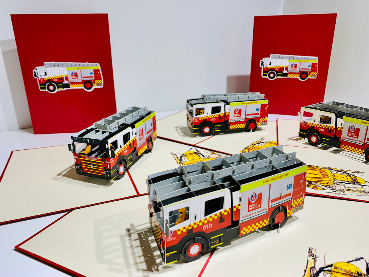 Aussie Fire Brigade Truck Origami Pop Cards 3D Pop Up Greeting Card Thank You Handmade Gift Thinking of You Happy Birthday Occasion Australiana Celebrate the Beauty and Happiness During Special Day