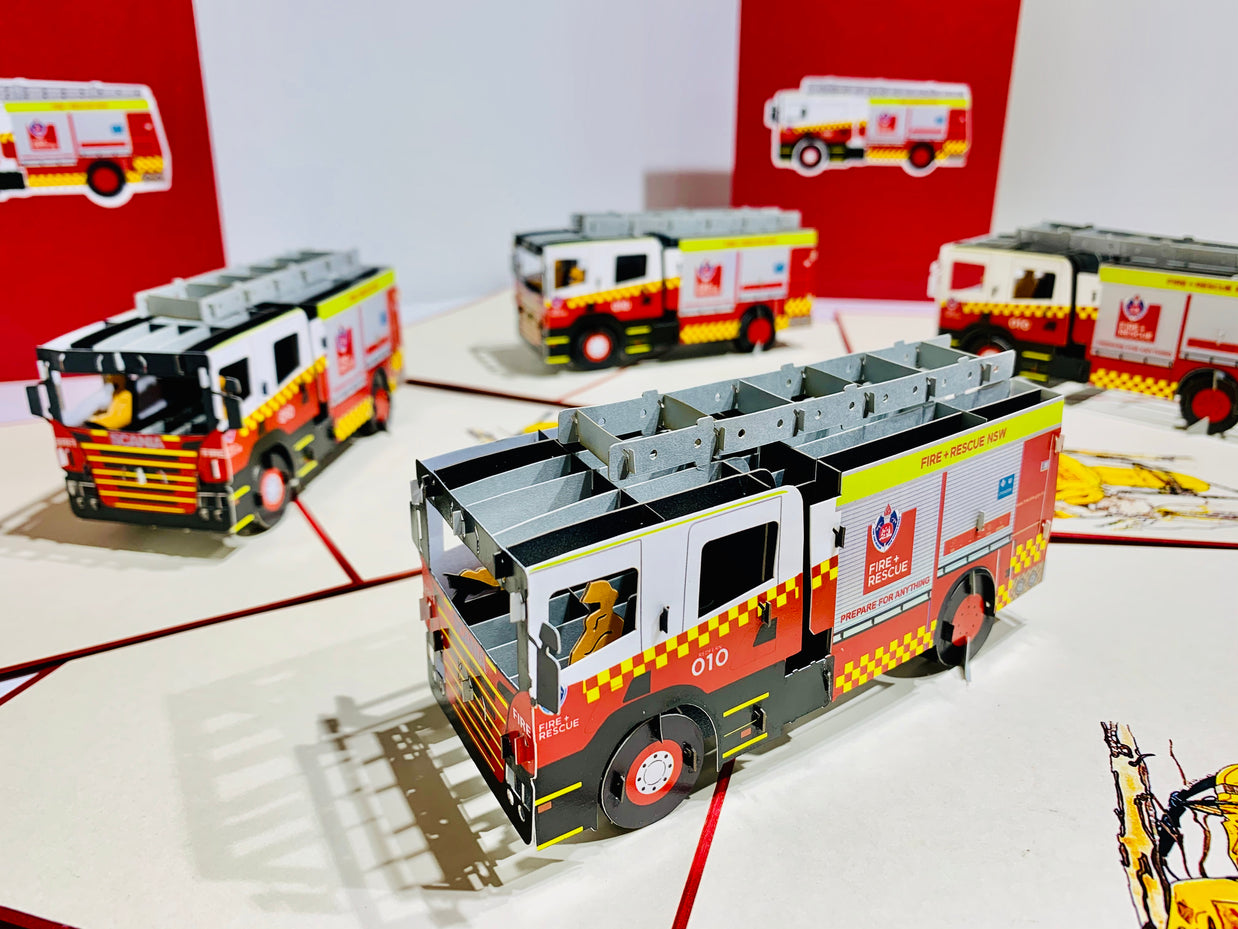 Aussie Fire Brigade Truck Origami Pop Cards 3D Pop Up Greeting Card Thank You Handmade Gift Thinking of You Happy Birthday Occasion Australiana Celebrate the Beauty and Happiness During Special Day