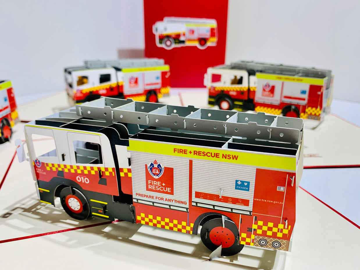 Aussie Fire Brigade Truck Origami Pop Cards 3D Pop Up Greeting Card Thank You Handmade Gift Thinking of You Happy Birthday Occasion Australiana Celebrate the Beauty and Happiness During Special Day