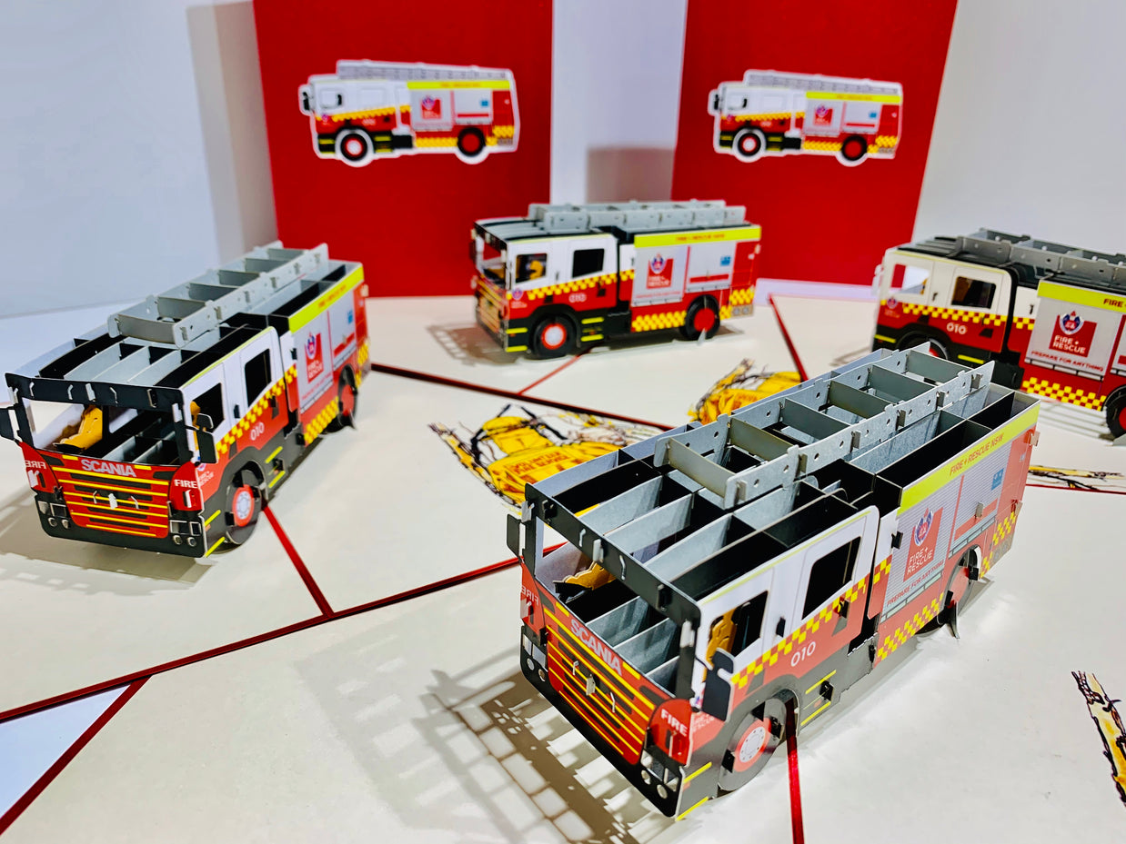Aussie Fire Brigade Truck Origami Pop Cards 3D Pop Up Greeting Card Thank You Handmade Gift Thinking of You Happy Birthday Occasion Australiana Celebrate the Beauty and Happiness During Special Day