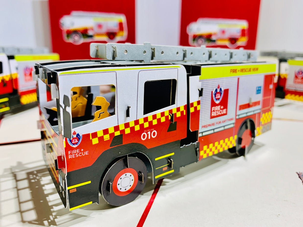 Aussie Fire Brigade Truck Origami Pop Cards 3D Pop Up Greeting Card Thank You Handmade Gift Thinking of You Happy Birthday Occasion Australiana Celebrate the Beauty and Happiness During Special Day