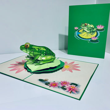 Australian Green Tree Frog landing on Lotus Pad Origami Pop Cards 3D Pop Up Greeting Card Best Wishes Happy Birthday Gift Thank You Handmade Best Wishes Blank Card for Any Occasion Happy Mother's Day Happy Father's Day Celebration