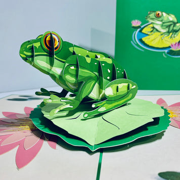 Australian Green Tree Frog landing on Lotus Pad Origami Pop Cards 3D Pop Up Greeting Card Best Wishes Happy Birthday Gift Thank You Handmade Best Wishes Blank Card for Any Occasion Happy Mother's Day Happy Father's Day Celebration