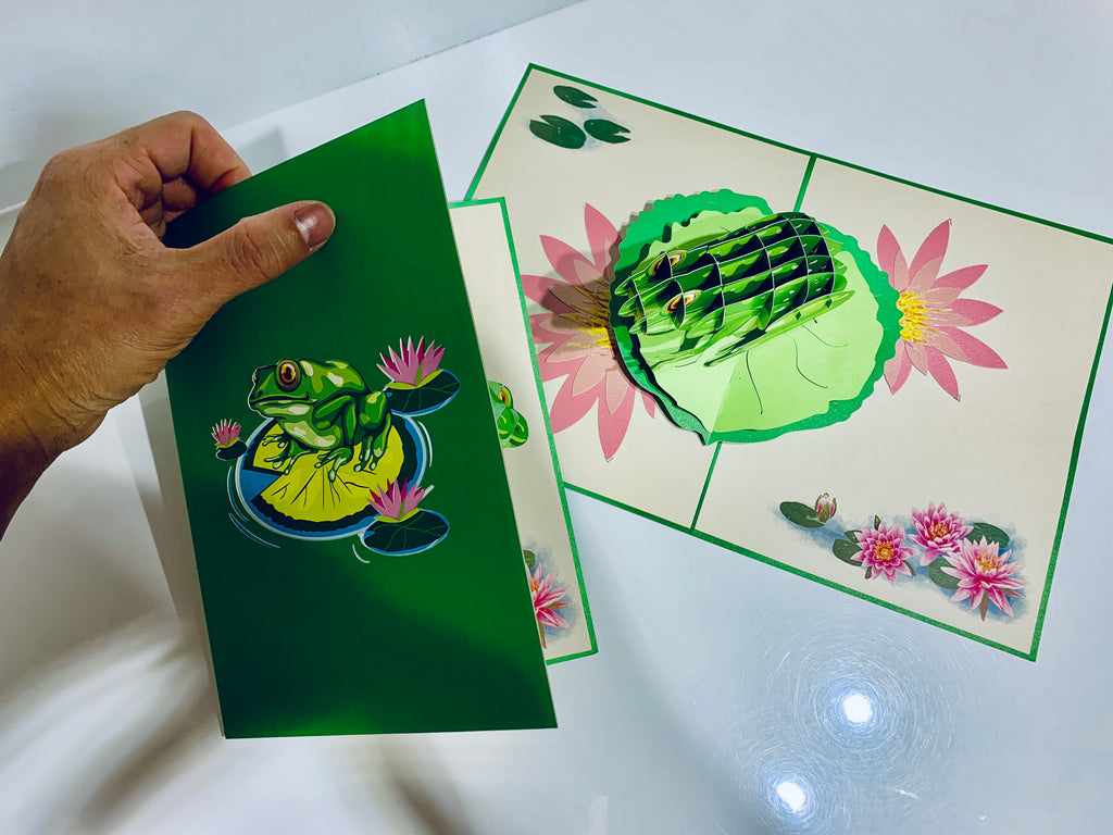 Australian Green Tree Frog landing on Lotus Pad Origami Pop Cards 3D Pop Up Greeting Card Best Wishes Happy Birthday Gift Thank You Handmade Best Wishes Blank Card for Any Occasion Happy Mother's Day Happy Father's Day Celebration
