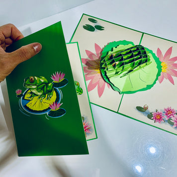 Australian Green Tree Frog landing on Lotus Pad Origami Pop Cards 3D Pop Up Greeting Card Best Wishes Happy Birthday Gift Thank You Handmade Best Wishes Blank Card for Any Occasion Happy Mother's Day Happy Father's Day Celebration