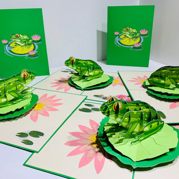 Australian Green Tree Frog landing on Lotus Pad Origami Pop Cards 3D Pop Up Greeting Card Best Wishes Happy Birthday Gift Thank You Handmade Best Wishes Blank Card for Any Occasion Happy Mother's Day Happy Father's Day Celebration