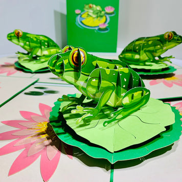 Australian Green Tree Frog landing on Lotus Pad Origami Pop Cards 3D Pop Up Greeting Card Best Wishes Happy Birthday Gift Thank You Handmade Best Wishes Blank Card for Any Occasion Happy Mother's Day Happy Father's Day Celebration
