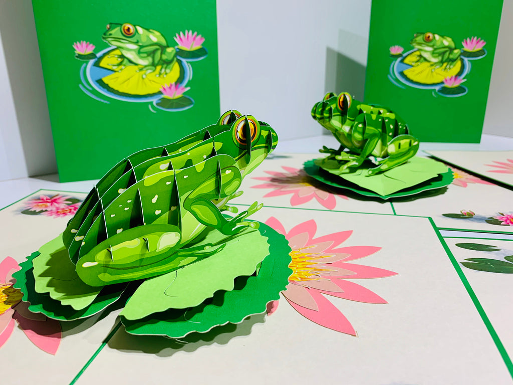 Australian Green Tree Frog landing on Lotus Pad Origami Pop Cards 3D Pop Up Greeting Card Best Wishes Happy Birthday Gift Thank You Handmade Best Wishes Blank Card for Any Occasion Happy Mother's Day Happy Father's Day Celebration