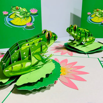 Australian Green Tree Frog landing on Lotus Pad Origami Pop Cards 3D Pop Up Greeting Card Best Wishes Happy Birthday Gift Thank You Handmade Best Wishes Blank Card for Any Occasion Happy Mother's Day Happy Father's Day Celebration