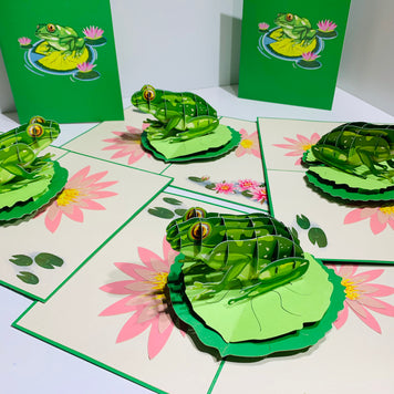 Australian Green Tree Frog landing on Lotus Pad Origami Pop Cards 3D Pop Up Greeting Card Best Wishes Happy Birthday Gift Thank You Handmade Best Wishes Blank Card for Any Occasion Happy Mother's Day Happy Father's Day Celebration
