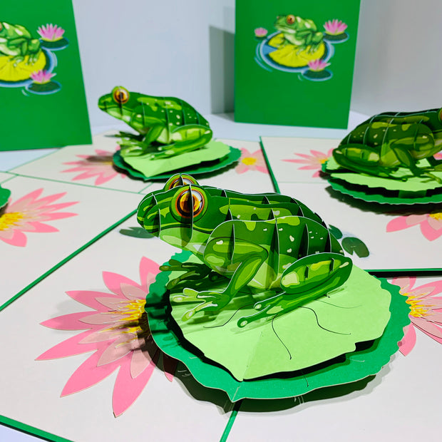 Australian Green Tree Frog landing on Lotus Pad Origami Pop Cards 3D Pop Up Greeting Card Best Wishes Happy Birthday Gift Thank You Handmade Best Wishes Blank Card for Any Occasion Happy Mother's Day Happy Father's Day Celebration