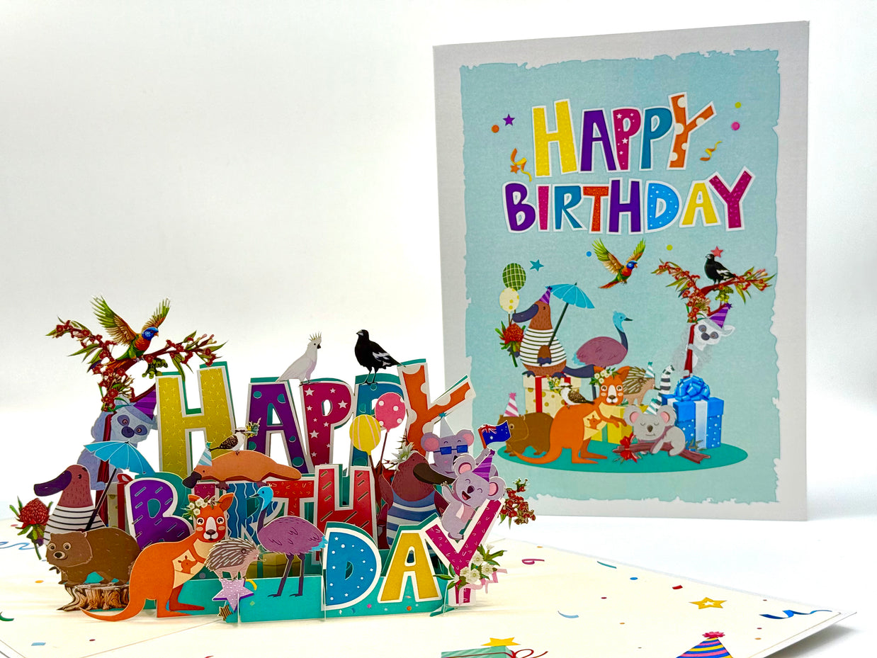 Australian Animal Happy Birthday Party Origami Pop Cards 3D Pop Up Greeting Card Thank You Handmade Happy Birthday Gift Thinking of You Happy Birthday Occasion Australiana Celebrate the Beauty and Happiness During Special Day Best Wishes Gift