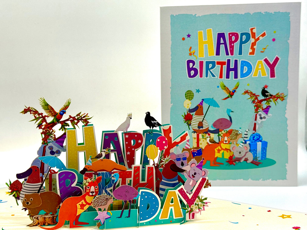 Australian Animal Happy Birthday Party Origami Pop Cards 3D Pop Up Greeting Card Thank You Handmade Happy Birthday Gift Thinking of You Happy Birthday Occasion Australiana Celebrate the Beauty and Happiness During Special Day Best Wishes Gift