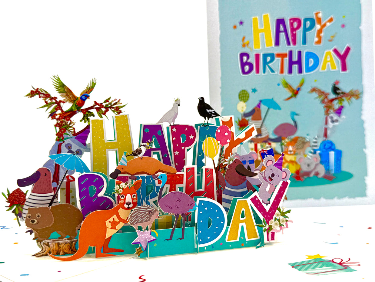 Australian Animal Happy Birthday Party Origami Pop Cards 3D Pop Up Greeting Card Thank You Handmade Happy Birthday Gift Thinking of You Happy Birthday Occasion Australiana Celebrate the Beauty and Happiness During Special Day Best Wishes Gift