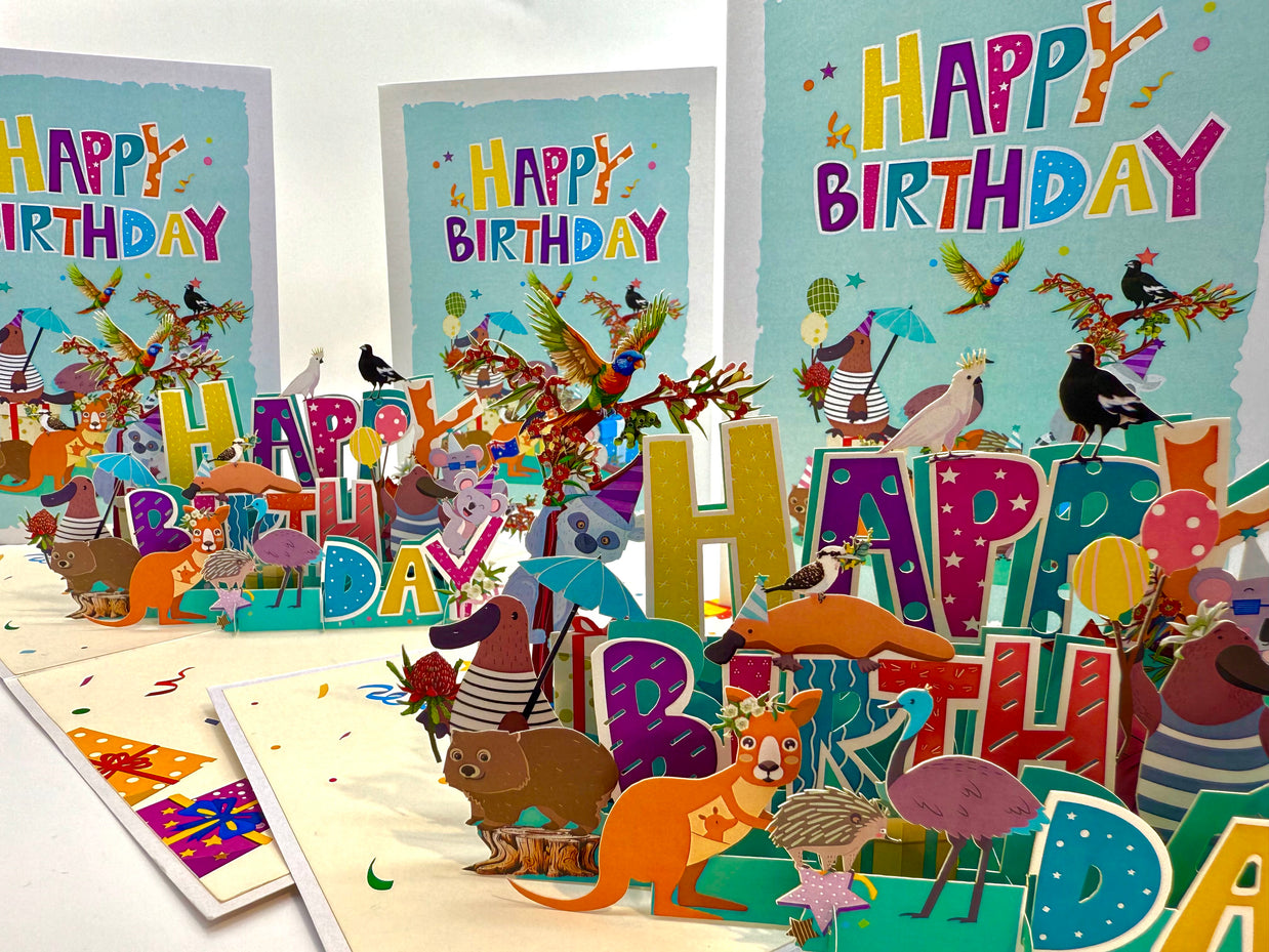 Australian Animal Happy Birthday Party Origami Pop Cards 3D Pop Up Greeting Card Thank You Handmade Happy Birthday Gift Thinking of You Happy Birthday Occasion Australiana Celebrate the Beauty and Happiness During Special Day Best Wishes Gift