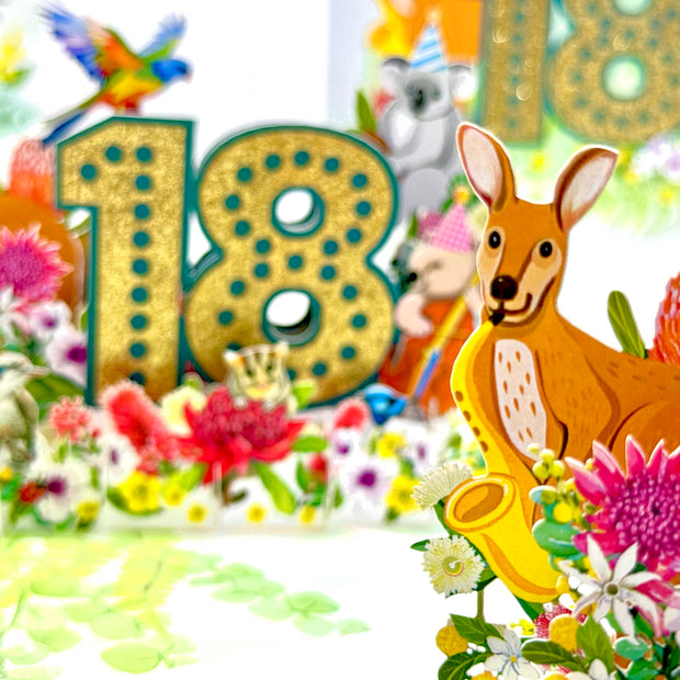 Australian Animal & Native Flower Happy 18th Birthday Origami Pop Cards 3D Pop Up Greeting Card Thank You Handmade Gift Thinking of You Happy Birthday Occasion Australiana Celebrate the Beauty and Happiness During Special Day Best Wishes Gift