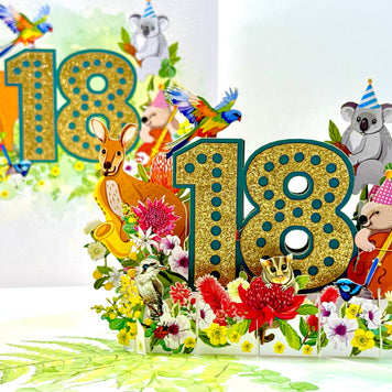 Australian Animal & Native Flower Happy 18th Birthday Origami Pop Cards 3D Pop Up Greeting Card Thank You Handmade Gift Thinking of You Happy Birthday Occasion Australiana Celebrate the Beauty and Happiness During Special Day Best Wishes Gift