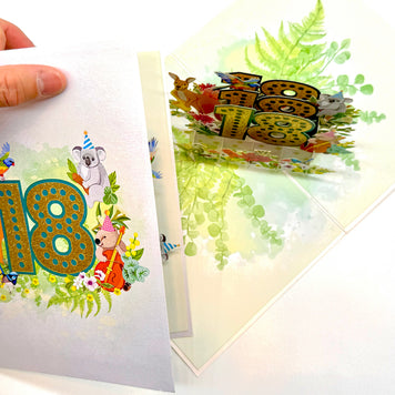 Australian Animal & Native Flower Happy 18th Birthday Origami Pop Cards 3D Pop Up Greeting Card Thank You Handmade Gift Thinking of You Happy Birthday Occasion Australiana Celebrate the Beauty and Happiness During Special Day Best Wishes Gift